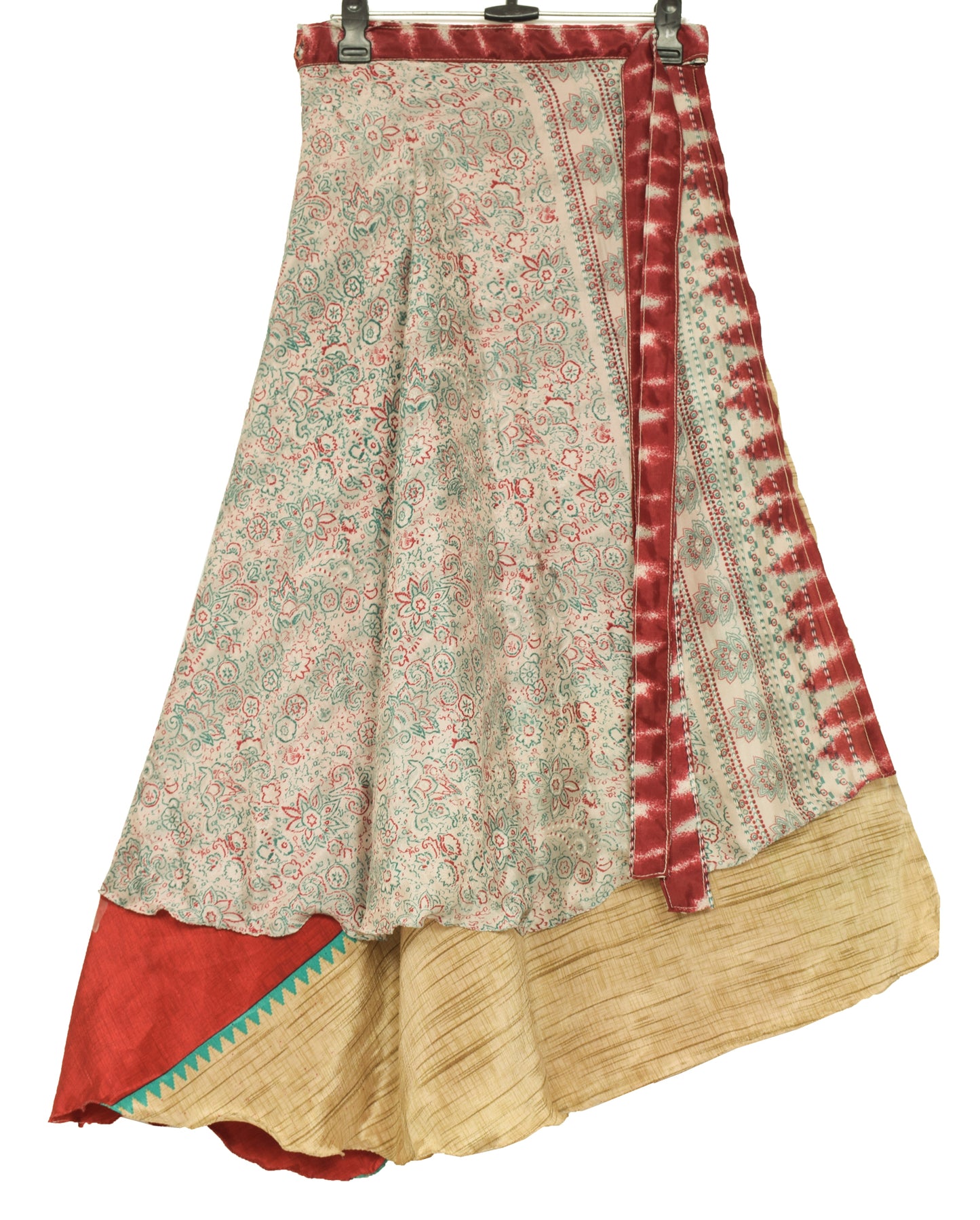 Sushila Vintage Maroon Saree Magic Wrap Reversible Skirt Beach Art Silk Dress Boho