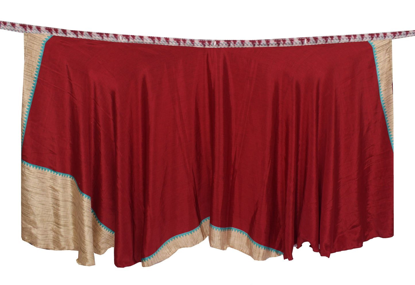 Sushila Vintage Maroon Saree Magic Wrap Reversible Skirt Beach Art Silk Dress Boho