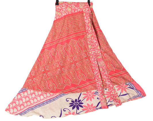 Sushila Vintage Paisley Art Silk Saree Magic Wrap Reversible Skirt Beach Dress