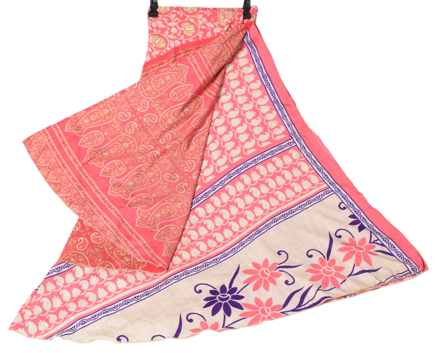 Sushila Vintage Paisley Art Silk Saree Magic Wrap Reversible Skirt Beach Dress