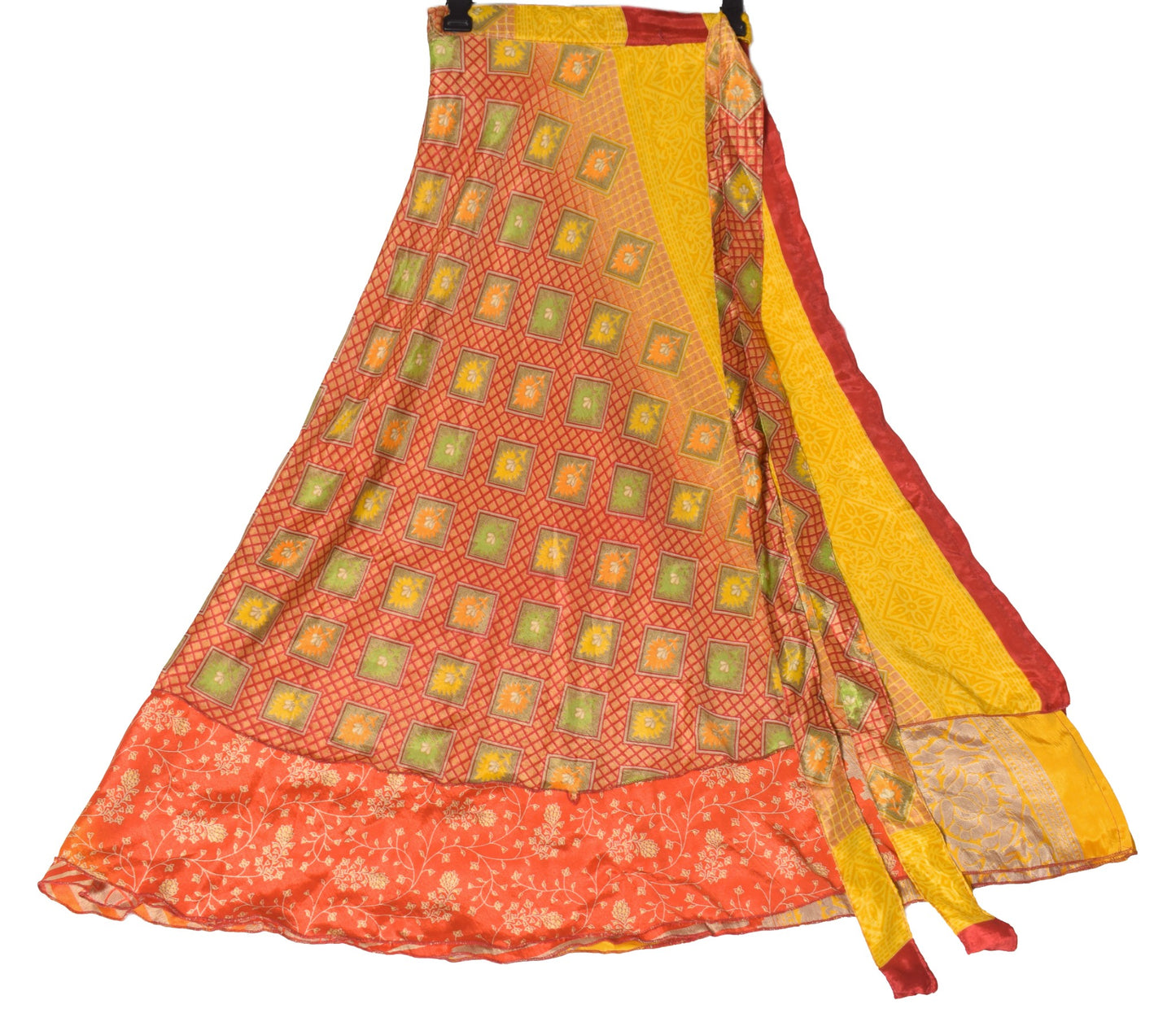 Sushila Vintage 2Layer Silk Saree Magic Wrap Reversible Skirt Beach Dress Orange