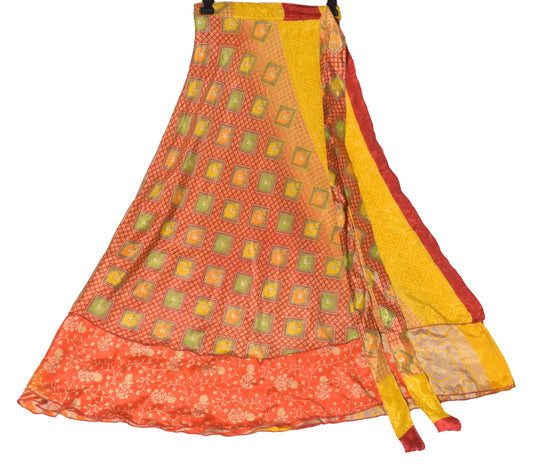 Sushila Vintage 2Layer Silk Saree Magic Wrap Reversible Skirt Beach Dress Orange