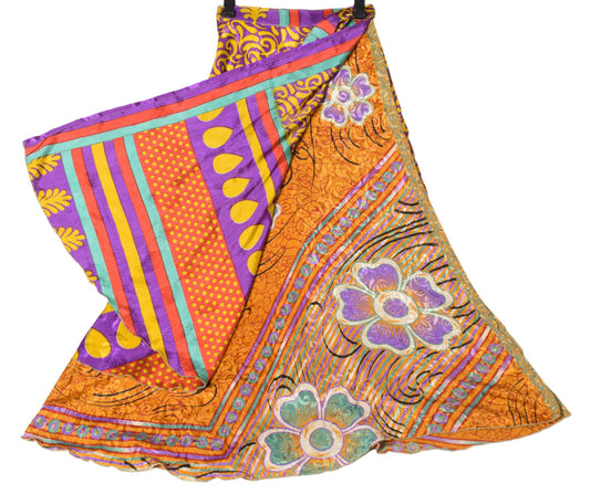 Sushila Vintage Silk Saree Magic Wrap Reversible Skirt Beach Dress Multi-Color