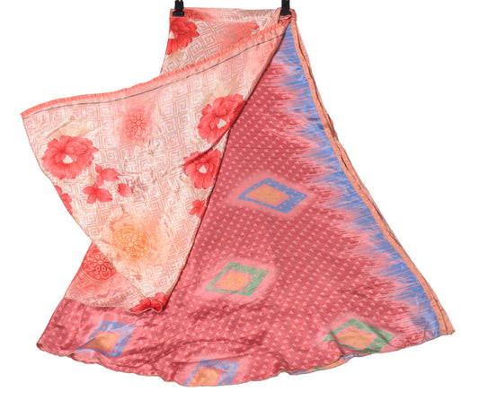 Sushila Vintage Silk Saree Magic Wrap Reversible Skirt Beach Dress Printed Boho