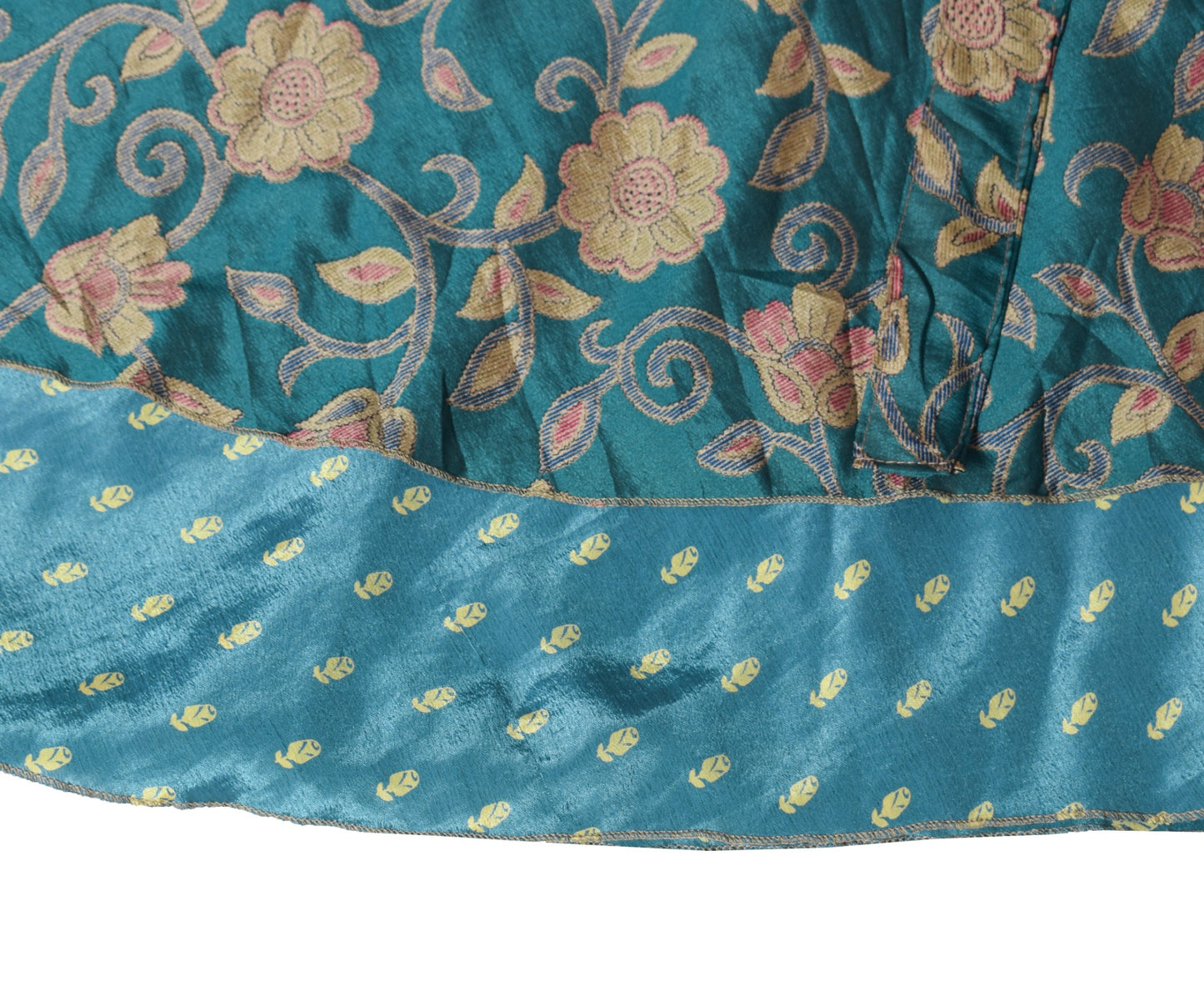Sushila Vintage Teal Blue ArtSilk Saree Magic Wrap Reversible Skirt Beach Dress