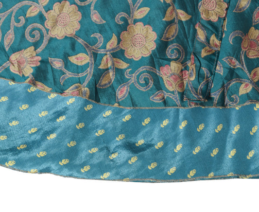 Sushila Vintage Teal Blue ArtSilk Saree Magic Wrap Reversible Skirt Beach Dress