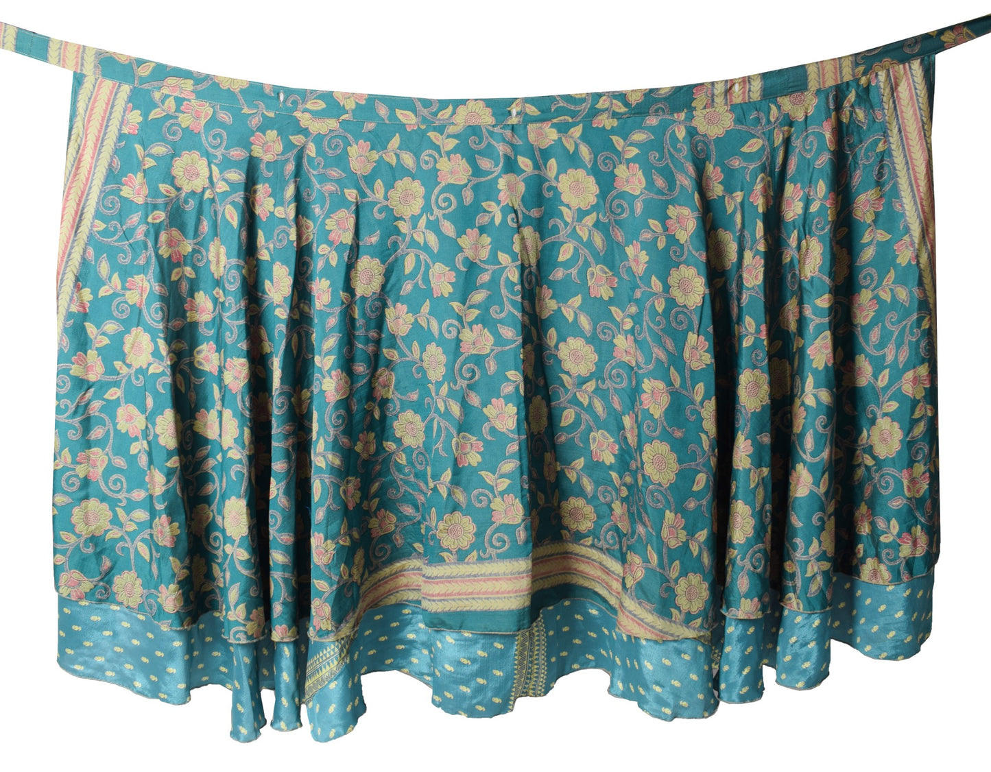Sushila Vintage Teal Blue ArtSilk Saree Magic Wrap Reversible Skirt Beach Dress