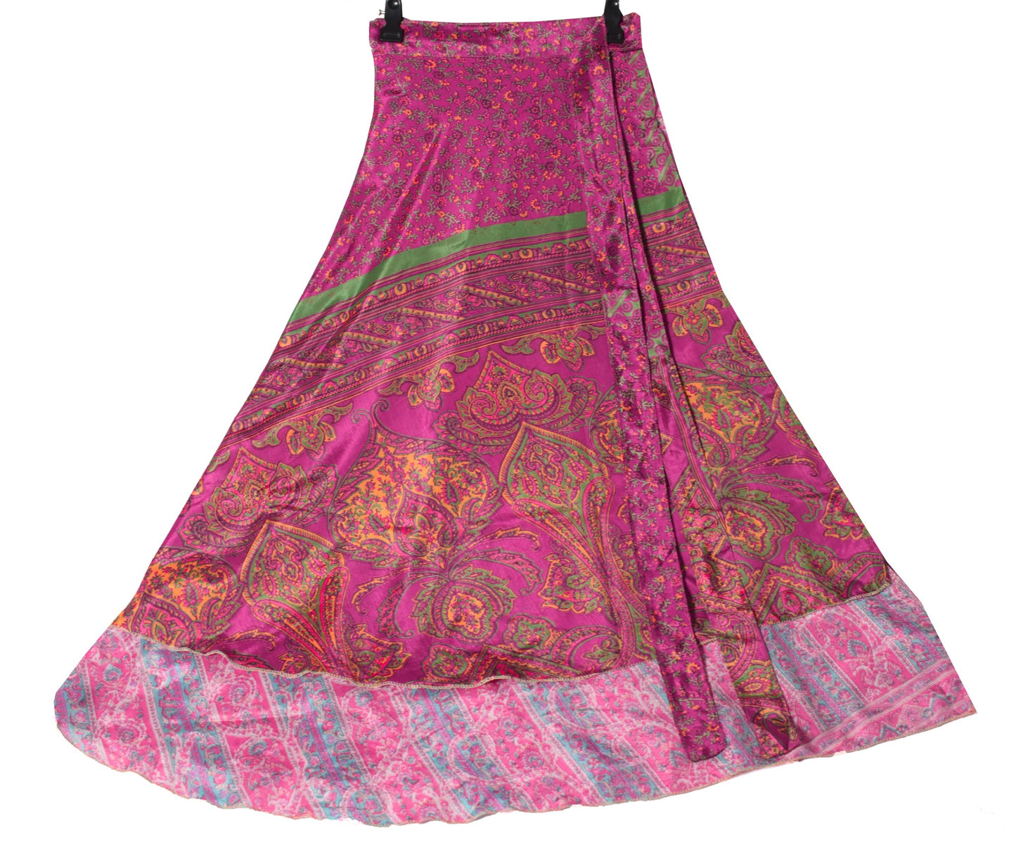 Sushila Vintage Art Silk Saree Magic Wrap Pink Reversible Skirt Beach Dress Boho