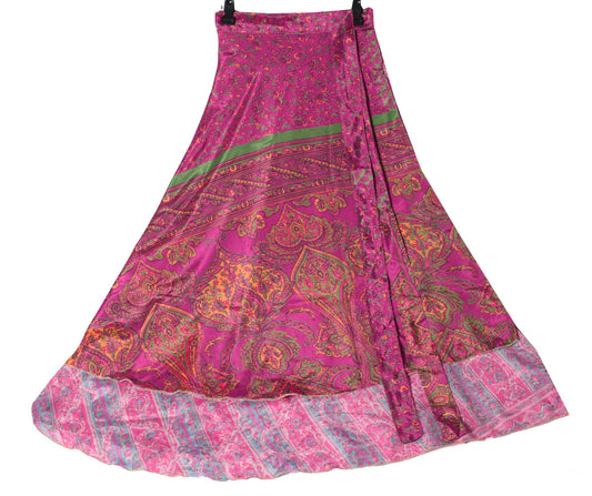 Sushila Vintage Art Silk Saree Magic Wrap Pink Reversible Skirt Beach Dress Boho