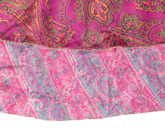 Sushila Vintage Art Silk Saree Magic Wrap Pink Reversible Skirt Beach Dress Boho
