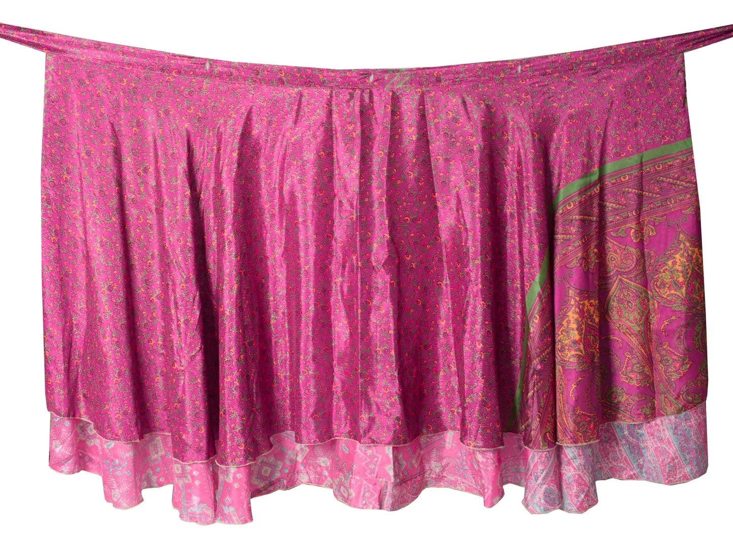 Sushila Vintage Art Silk Saree Magic Wrap Pink Reversible Skirt Beach Dress Boho
