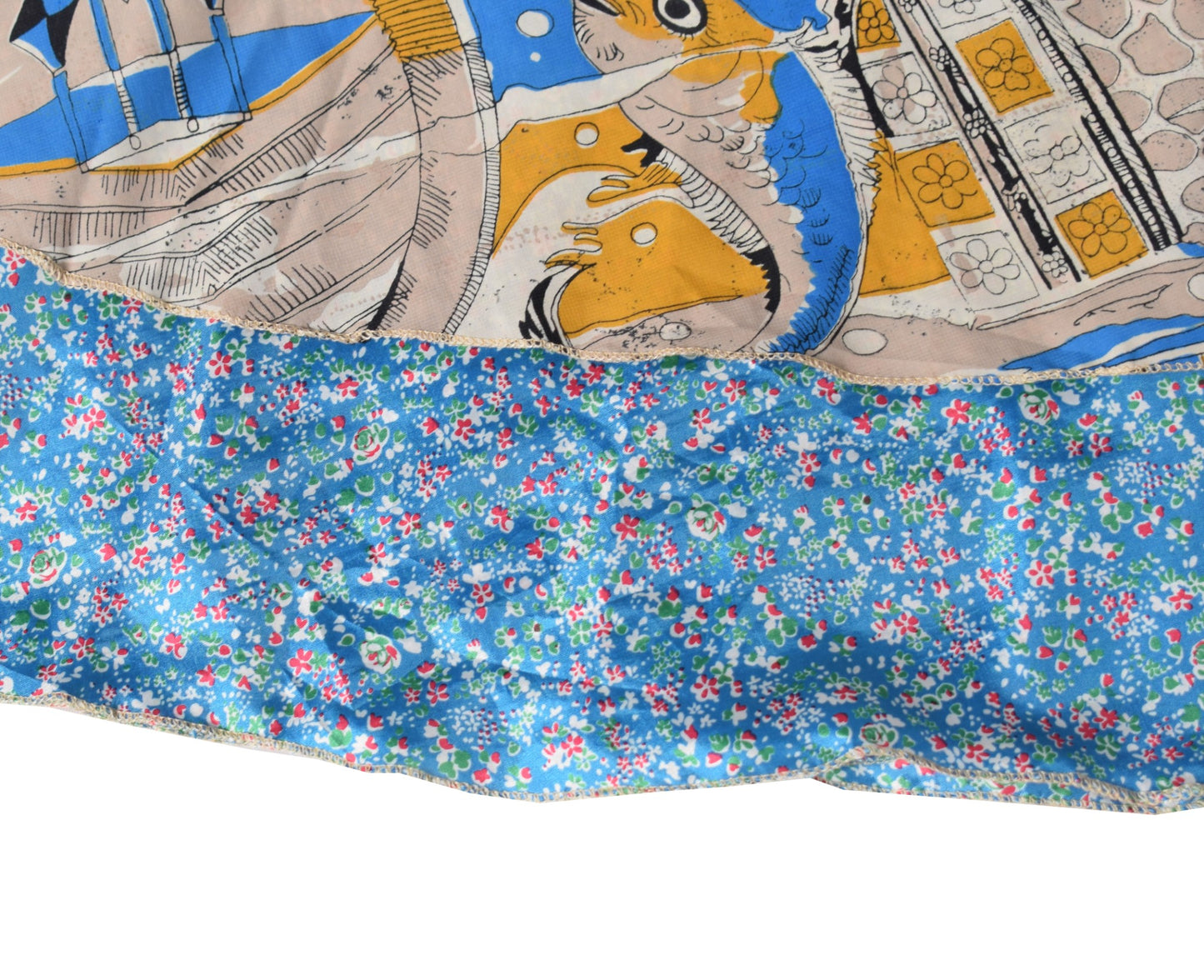 Sushila Vintage Art Silk Saree Magic Wrap Reversible Skirt Beach Dress Floral Blue