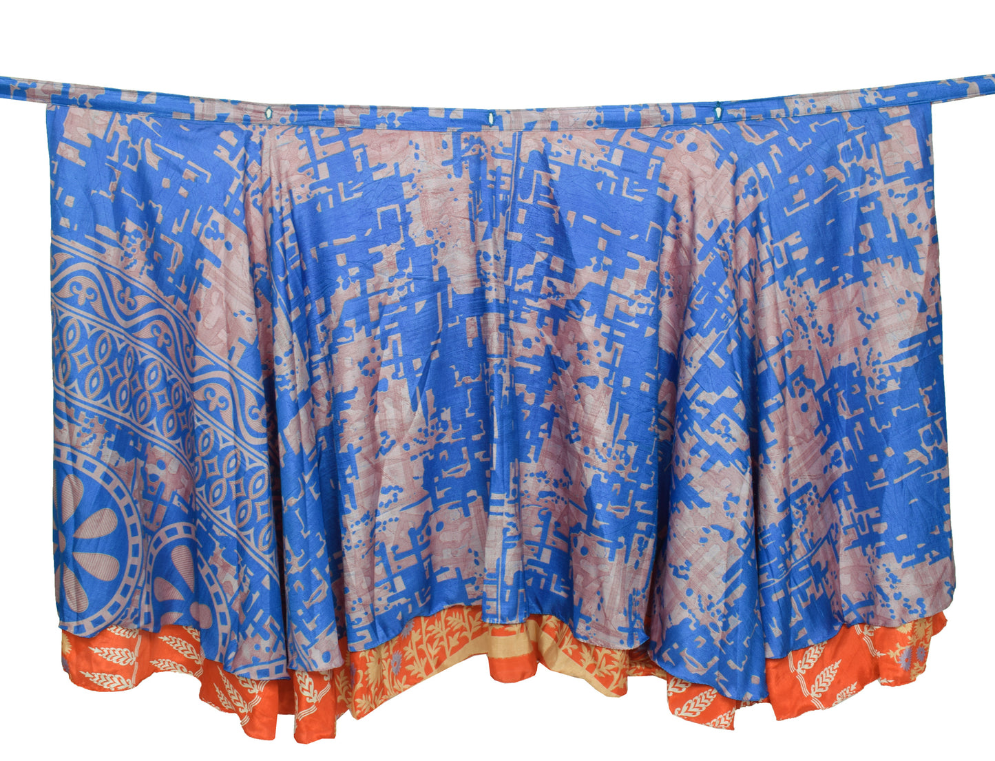 Sushila Vintage Blue Saree Magic Wrap Reversible Skirt Art Silk Beach Dress Hippie