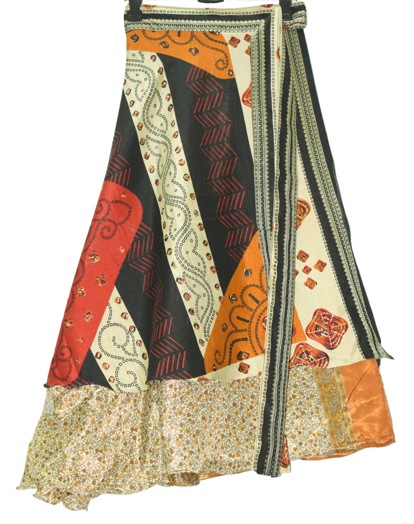 Sushila Vintage Art Silk Saree Magic Wrap Reversible Skirt Cream Floral Beach Dress