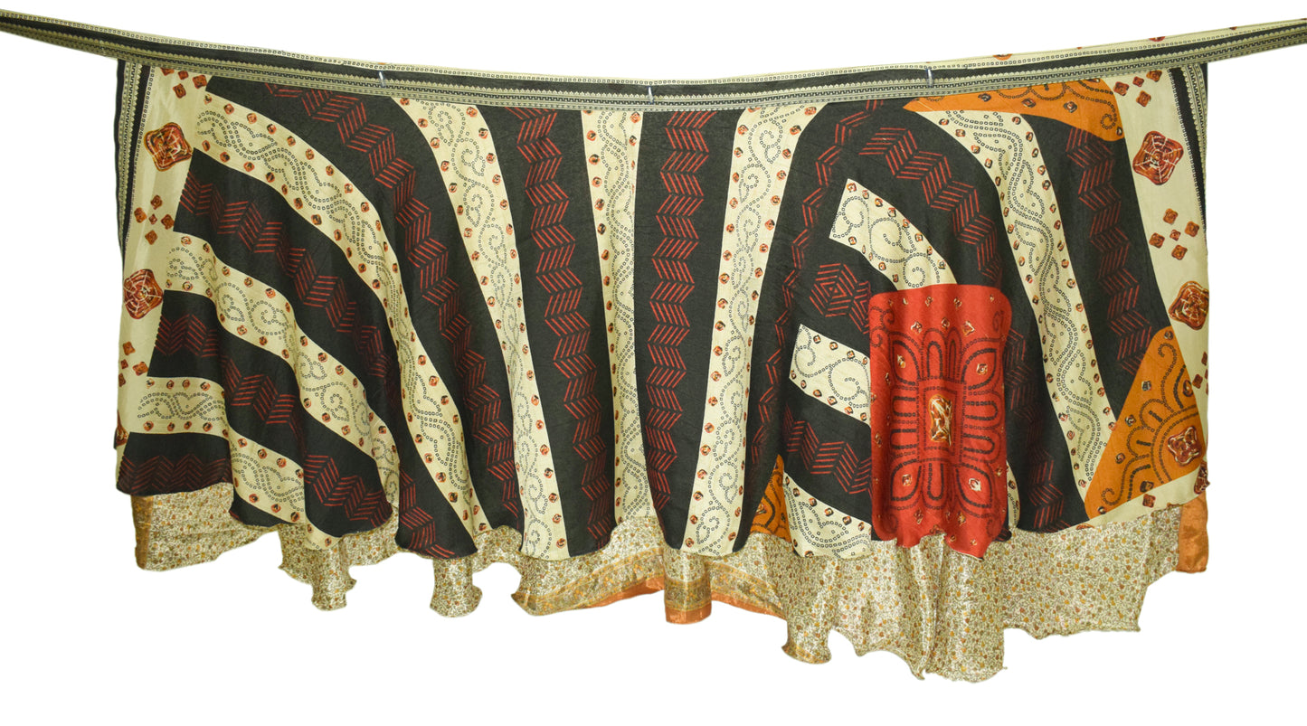 Sushila Vintage Art Silk Saree Magic Wrap Reversible Skirt Cream Floral Beach Dress
