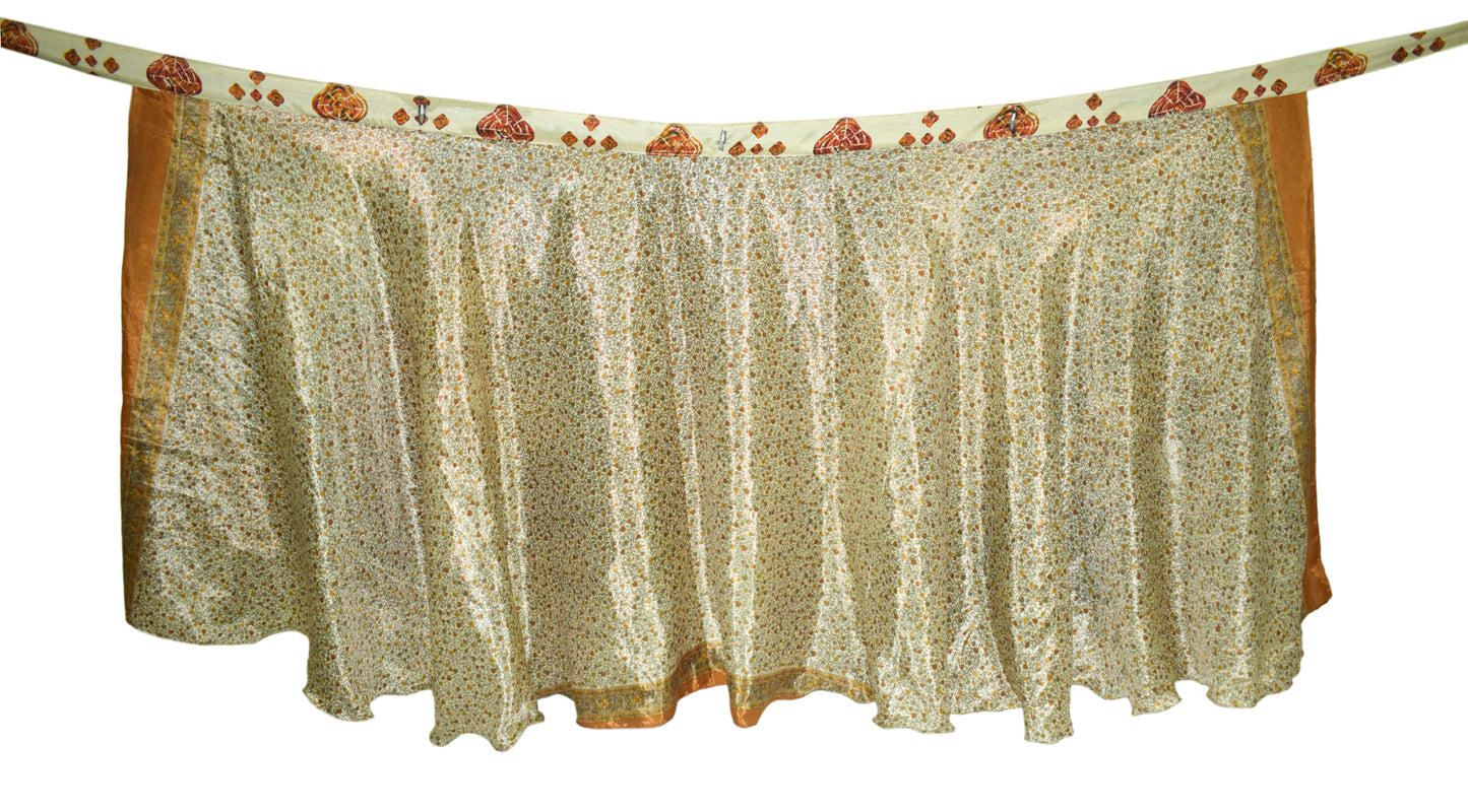 Sushila Vintage Art Silk Saree Magic Wrap Reversible Skirt Cream Floral Beach Dress