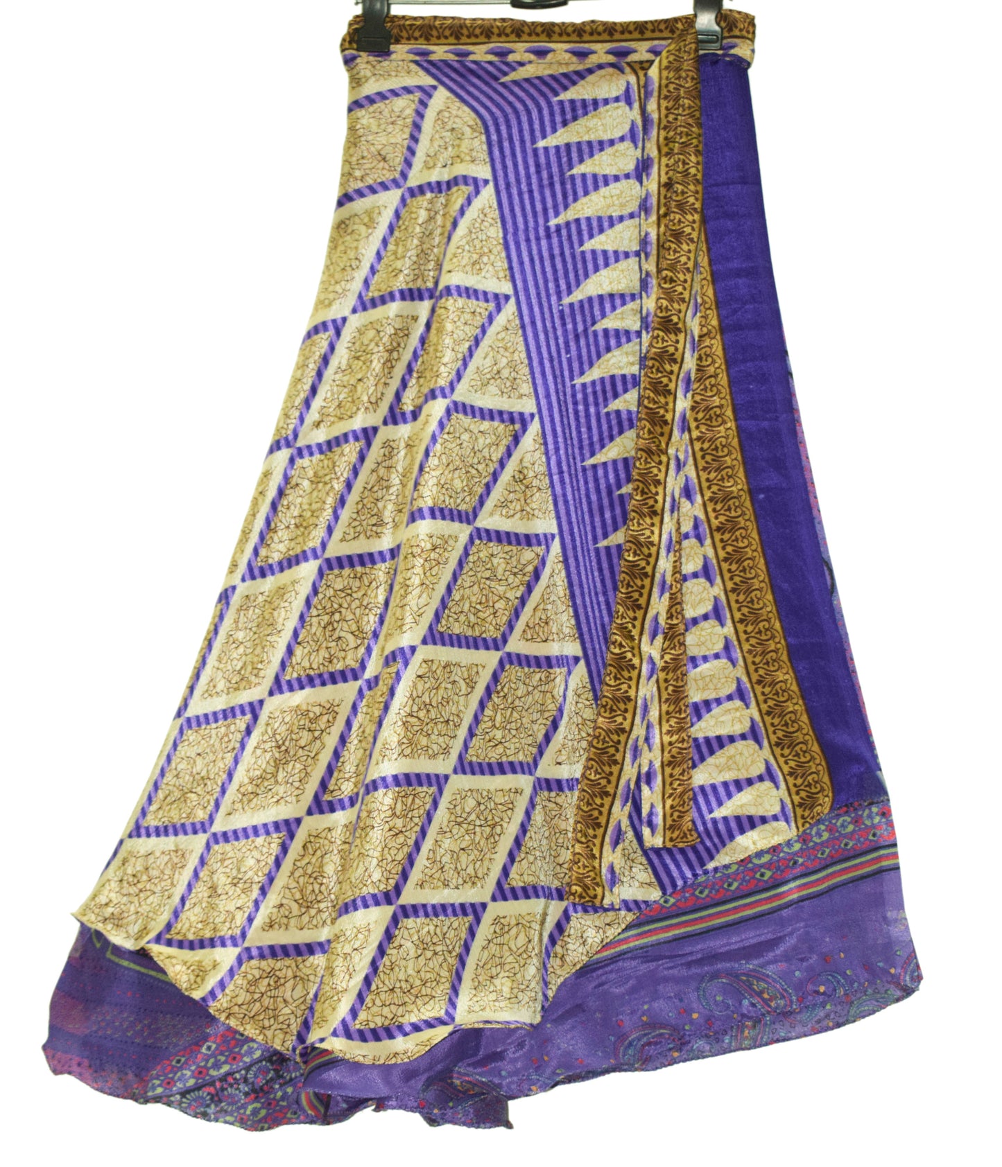 Sushila Vintage Art Silk Saree Magic Wrap Reversible Skirt Beach Dress Purple Hippie