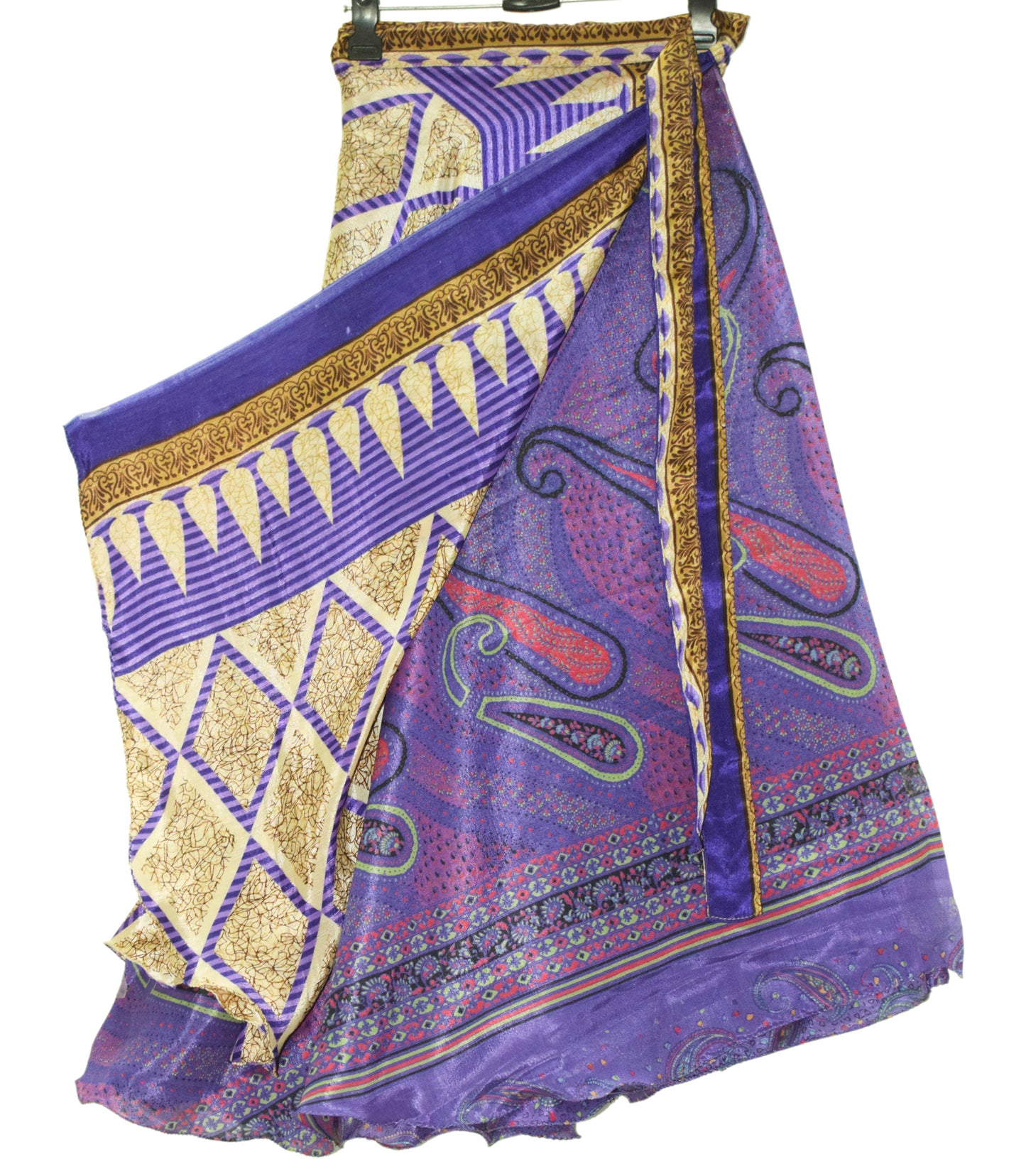 Sushila Vintage Art Silk Saree Magic Wrap Reversible Skirt Beach Dress Purple Hippie