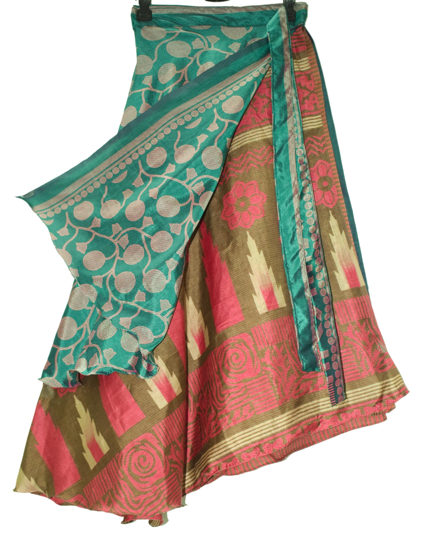 Sushila Vintage Green Saree Magic Wrap Reversible Skirt Beach Art Silk Dress Boho