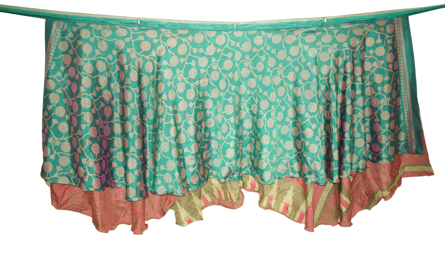 Sushila Vintage Green Saree Magic Wrap Reversible Skirt Beach Art Silk Dress Boho