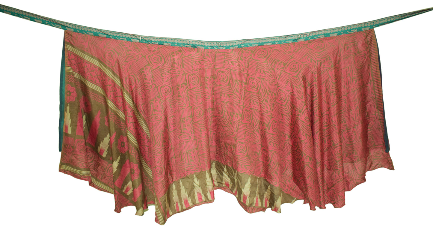 Sushila Vintage Green Saree Magic Wrap Reversible Skirt Beach Art Silk Dress Boho