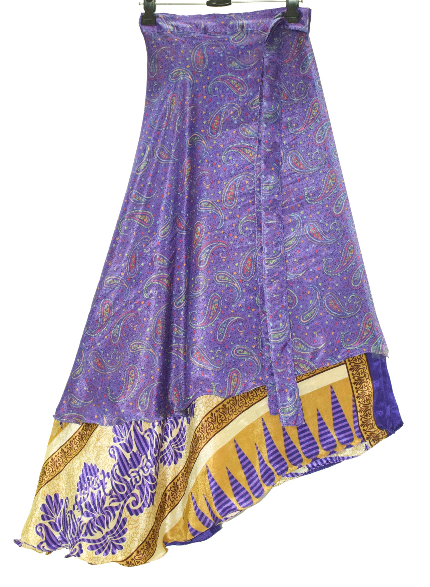Sushila Vintage Purple Saree Magic Wrap Reversible Skirt Beach Art Silk Dress Boho
