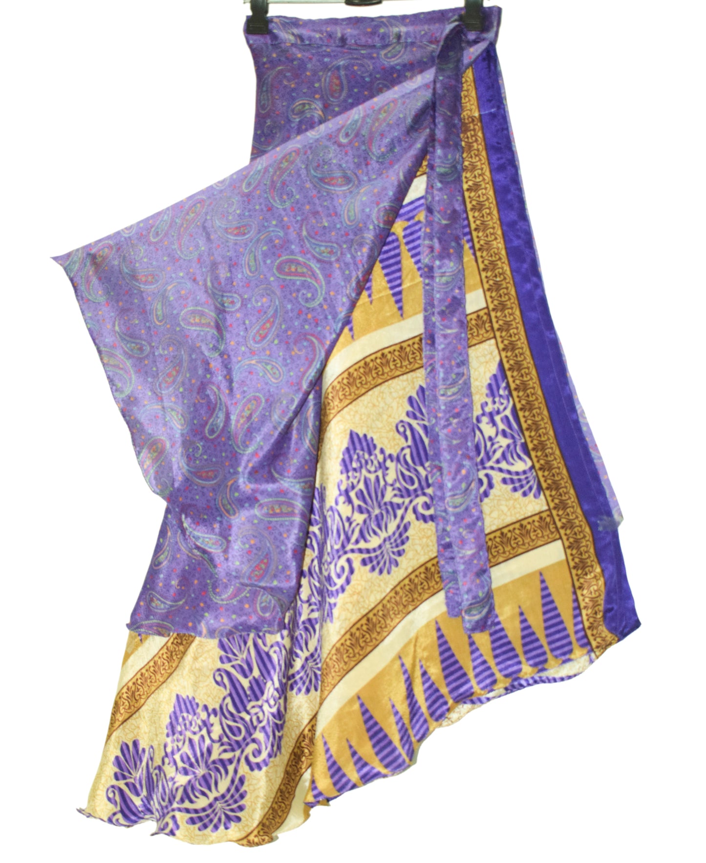 Sushila Vintage Purple Saree Magic Wrap Reversible Skirt Beach Art Silk Dress Boho