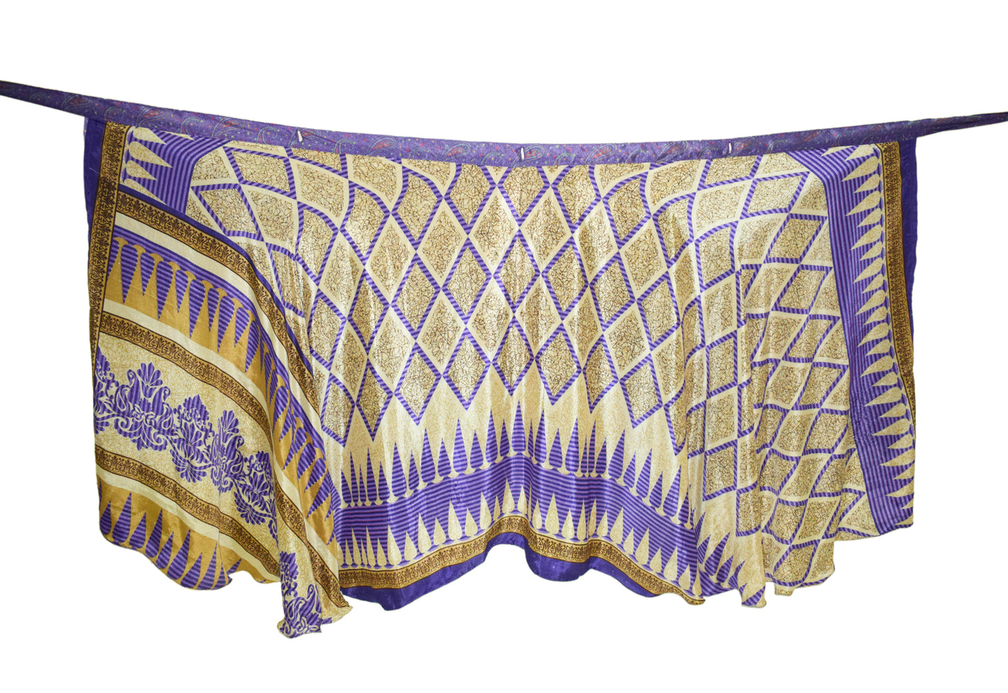 Sushila Vintage Purple Saree Magic Wrap Reversible Skirt Beach Art Silk Dress Boho