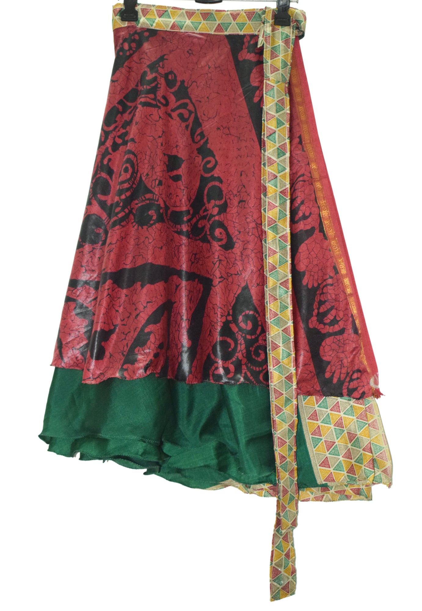 Sushila Vintage Green Saree Magic Wrap Reversible Skirt Beach Dress Art Silk Hippie