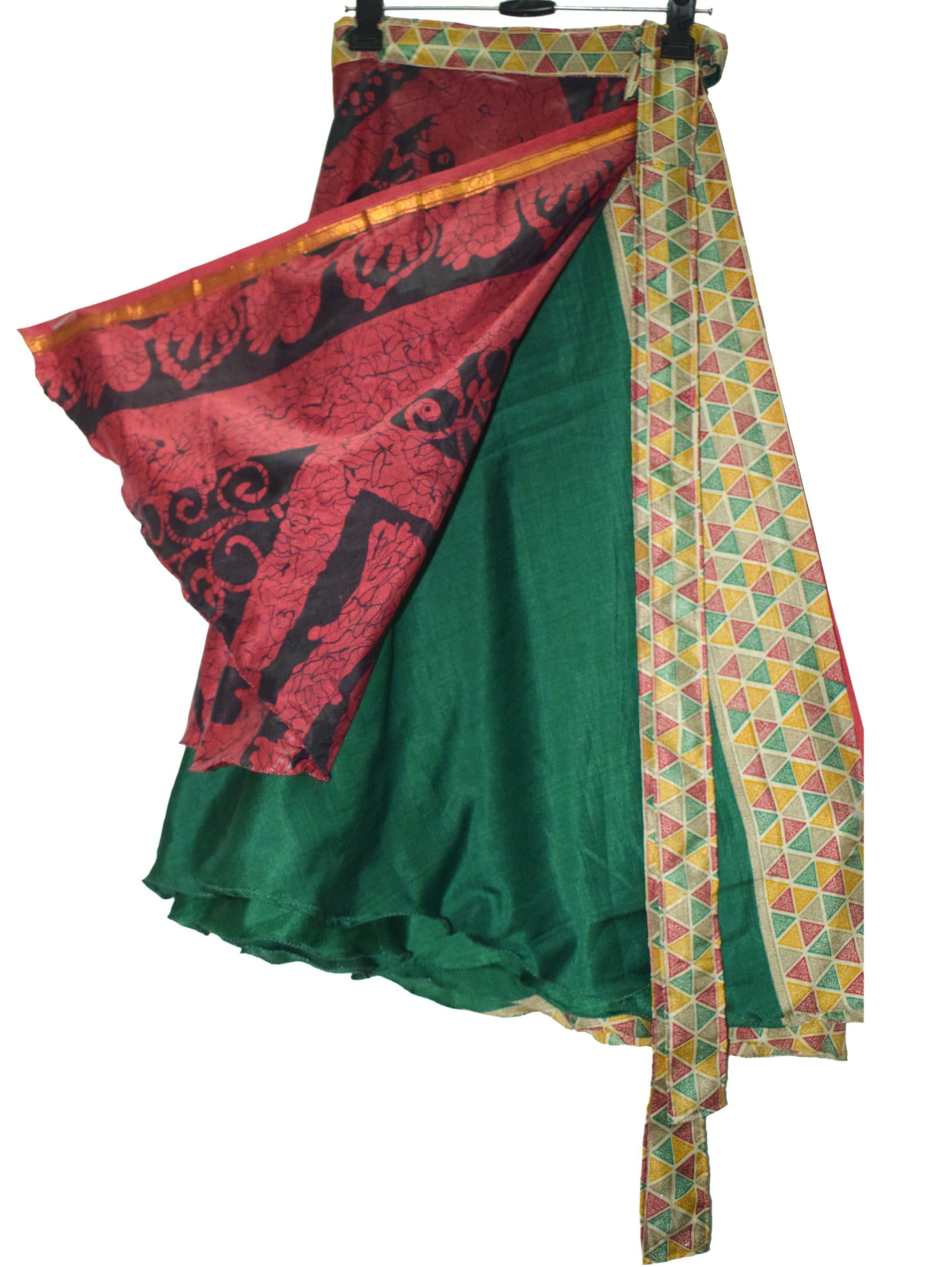 Sushila Vintage Green Saree Magic Wrap Reversible Skirt Beach Dress Art Silk Hippie