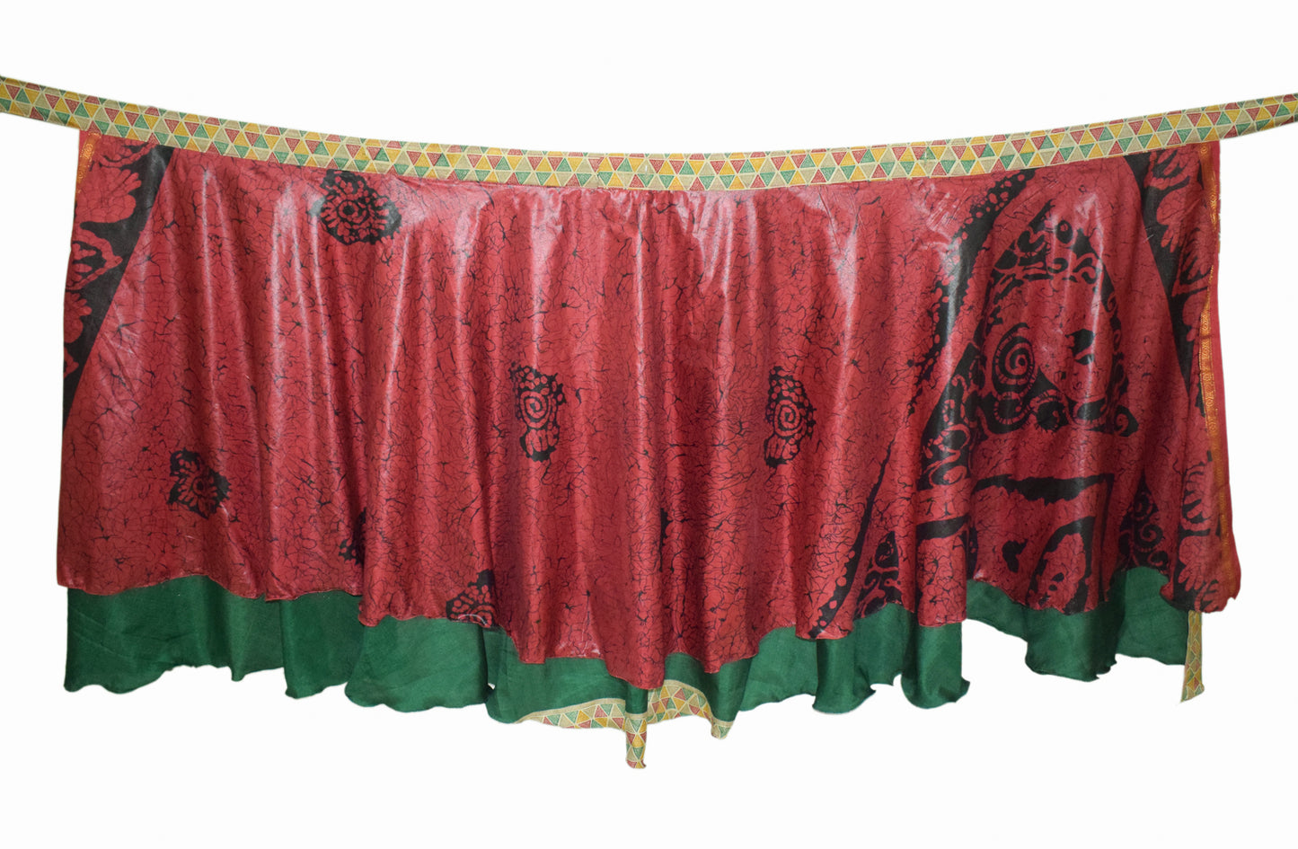 Sushila Vintage Green Saree Magic Wrap Reversible Skirt Beach Dress Art Silk Hippie