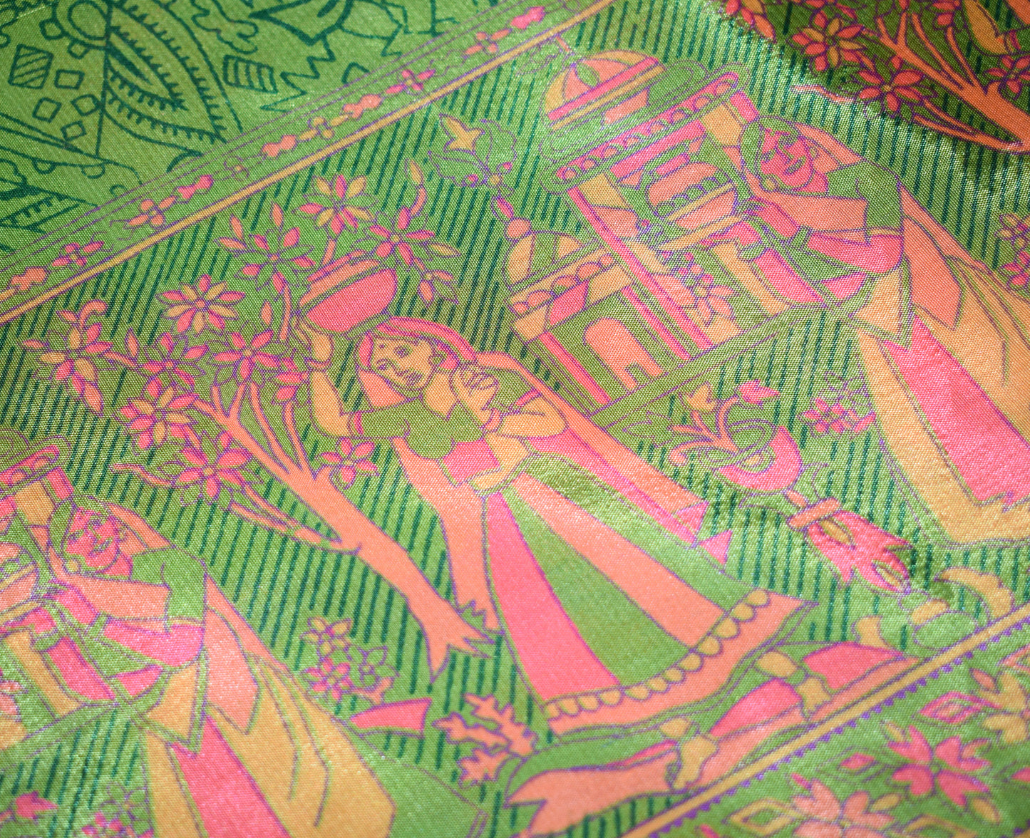 Sushila Vintage Art Silk Saree Magic Wrap Reversible Skirt Beach Dress Green Hippie