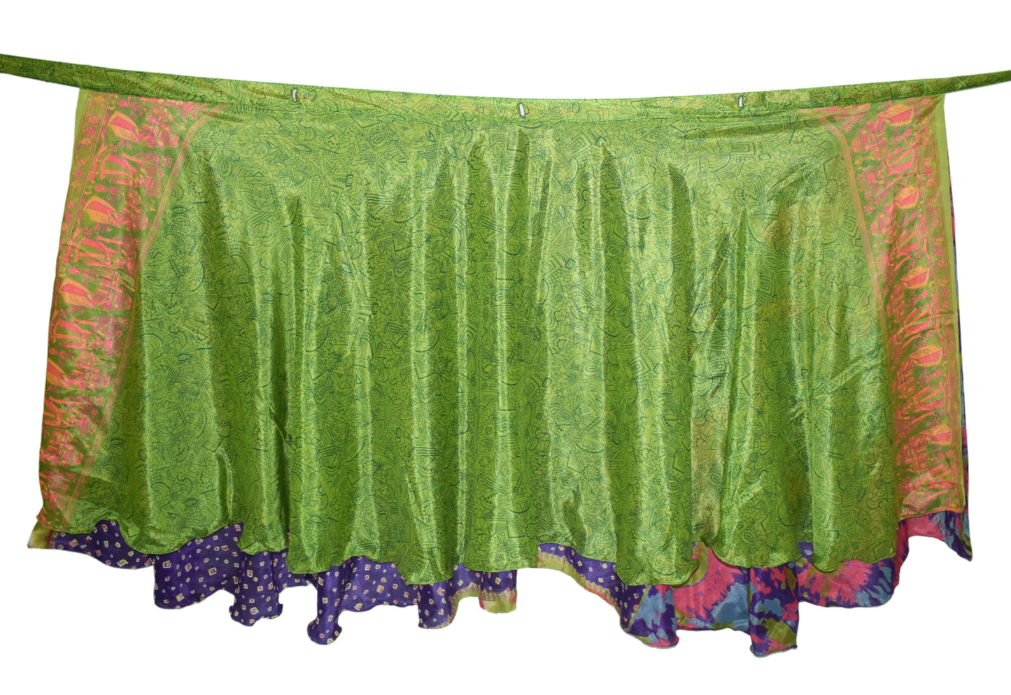 Sushila Vintage Art Silk Saree Magic Wrap Reversible Skirt Beach Dress Green Hippie