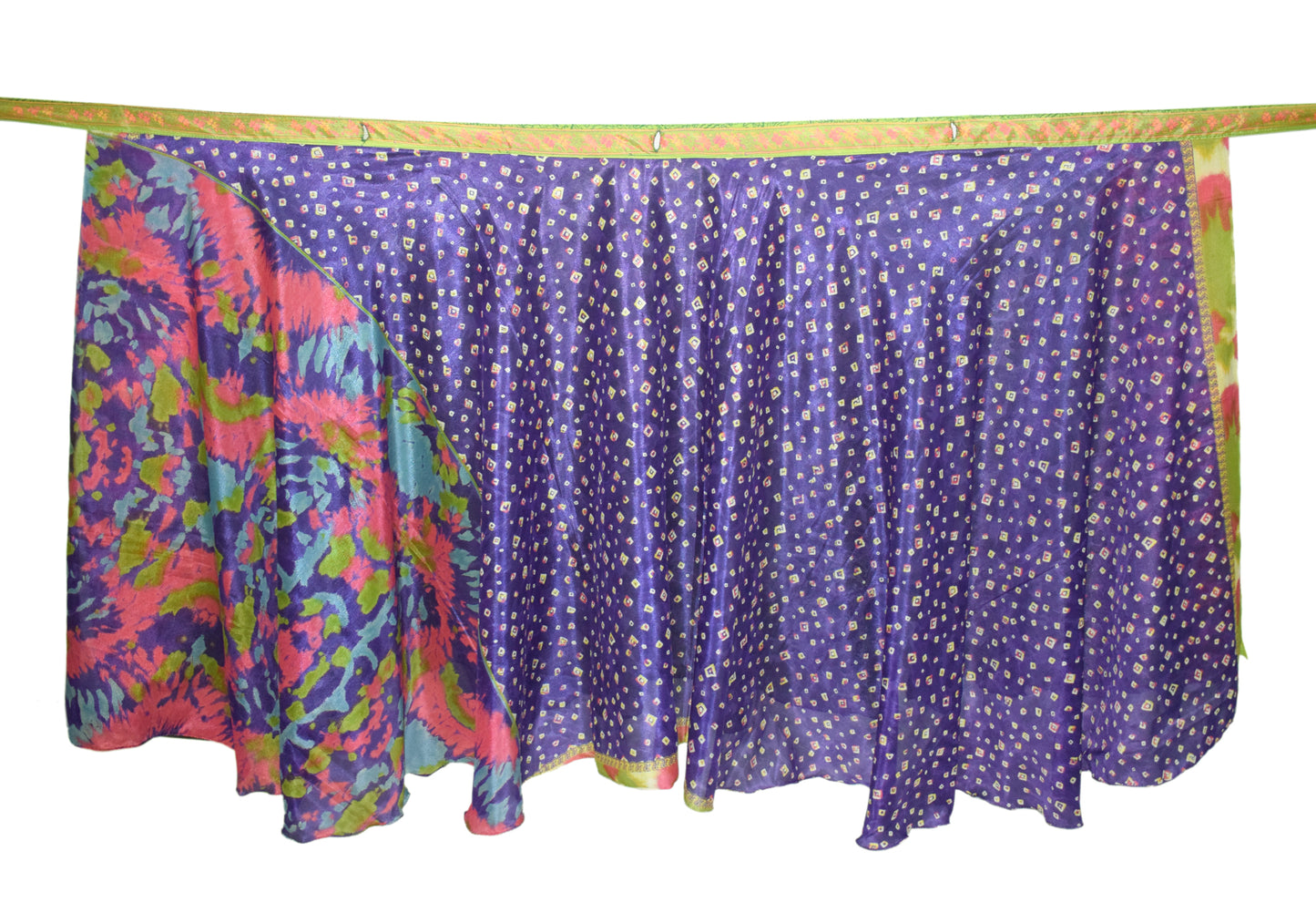 Sushila Vintage Art Silk Saree Magic Wrap Reversible Skirt Beach Dress Green Hippie