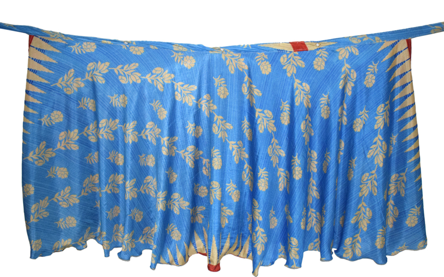 Sushila Vintage Blue & Peach Saree Magic Wrap Reversible Skirt Art Silk Beach Dress