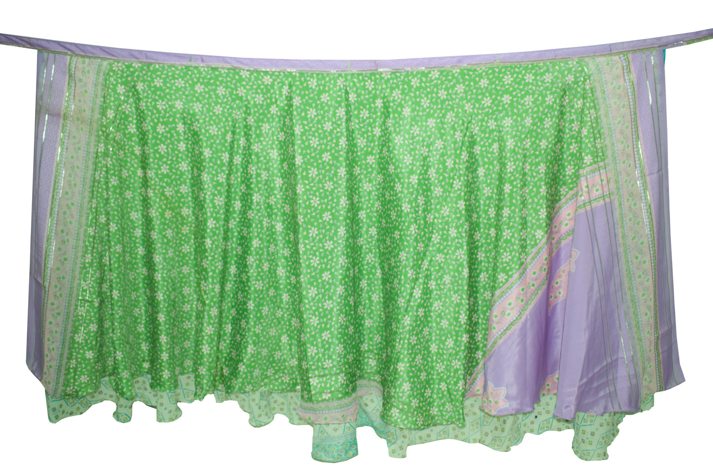 Sushila Vintage Art Silk Saree Magic Wrap Reversible Skirt Green Floral Beach Dress