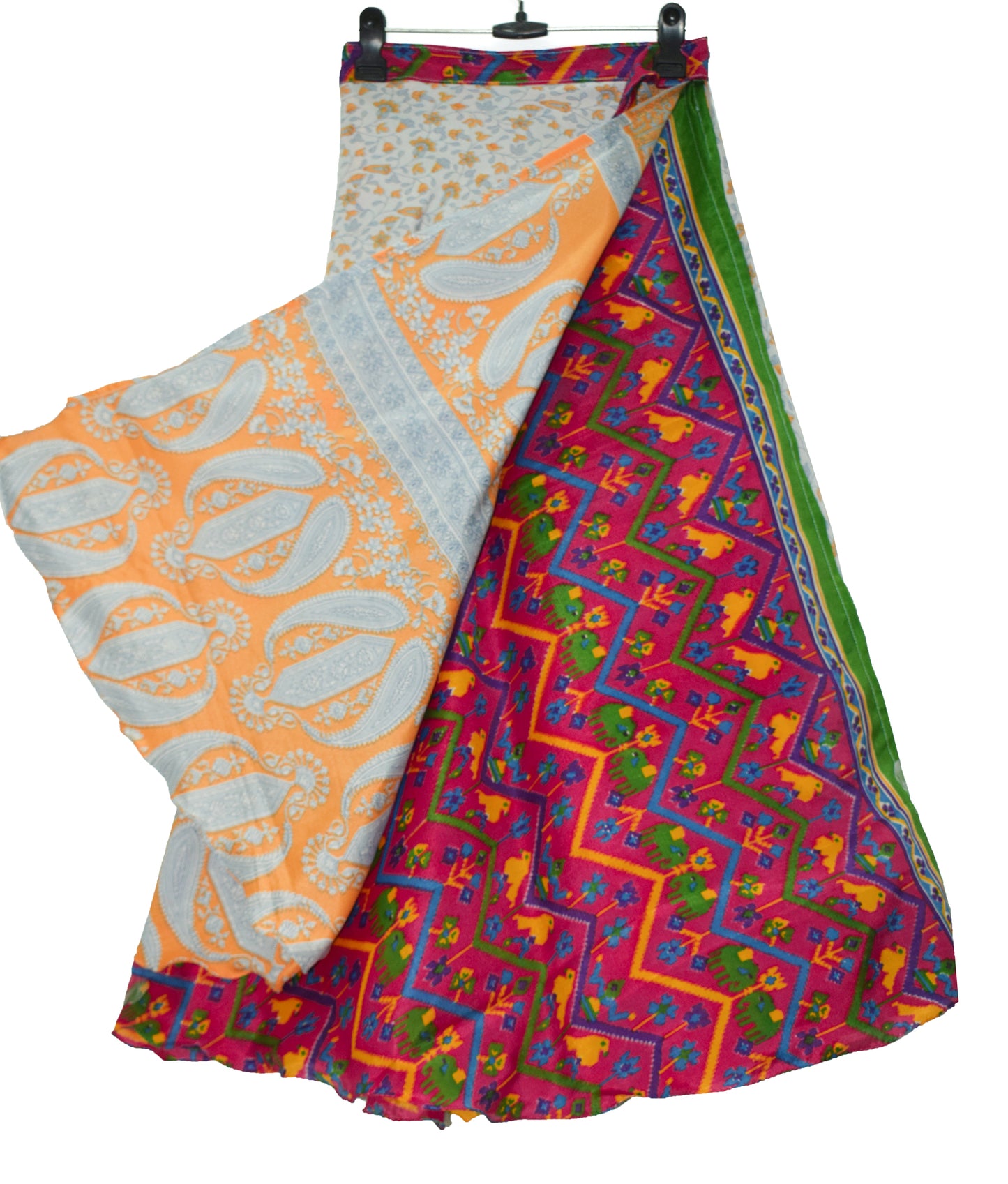 Sushila Vintage Orange Saree Magic Wrap Reversible Skirt Art Silk Beach Dress Boho