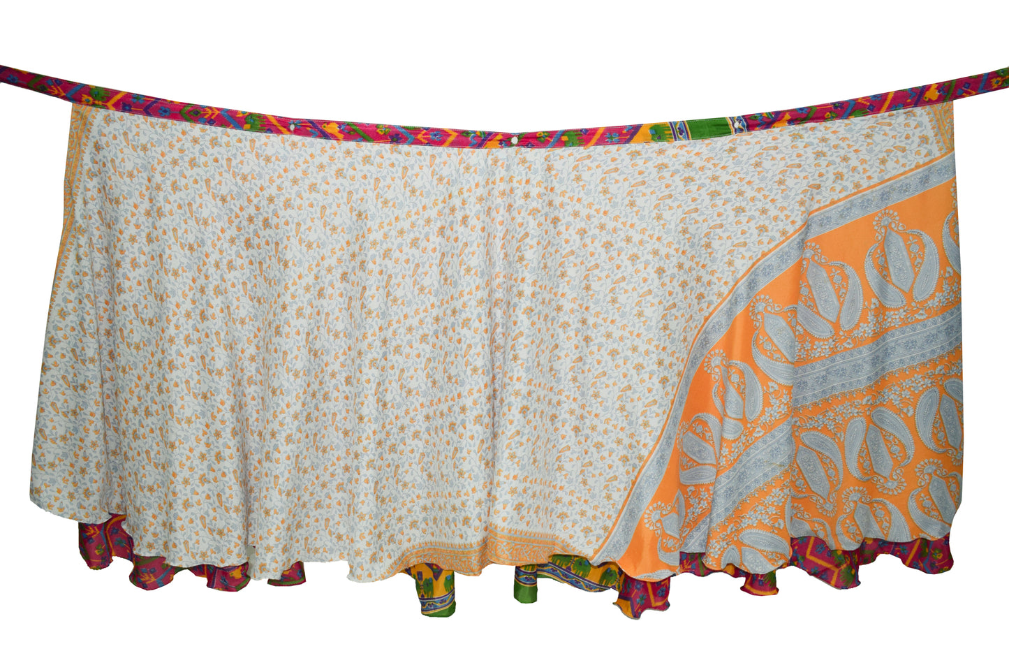 Sushila Vintage Orange Saree Magic Wrap Reversible Skirt Art Silk Beach Dress Boho