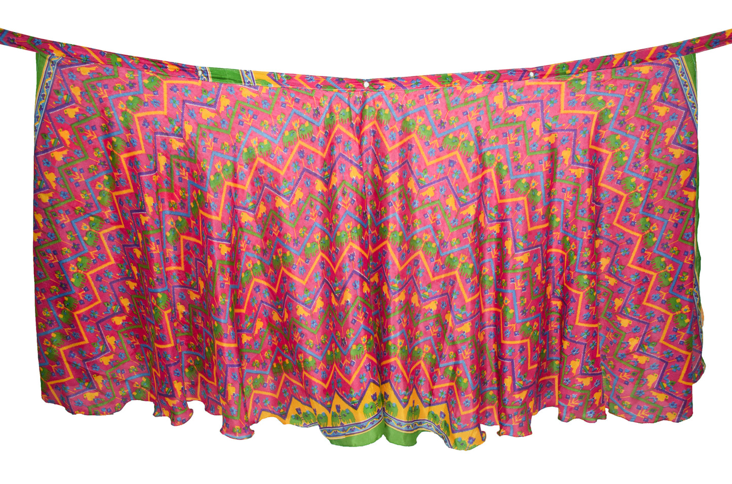 Sushila Vintage Orange Saree Magic Wrap Reversible Skirt Art Silk Beach Dress Boho