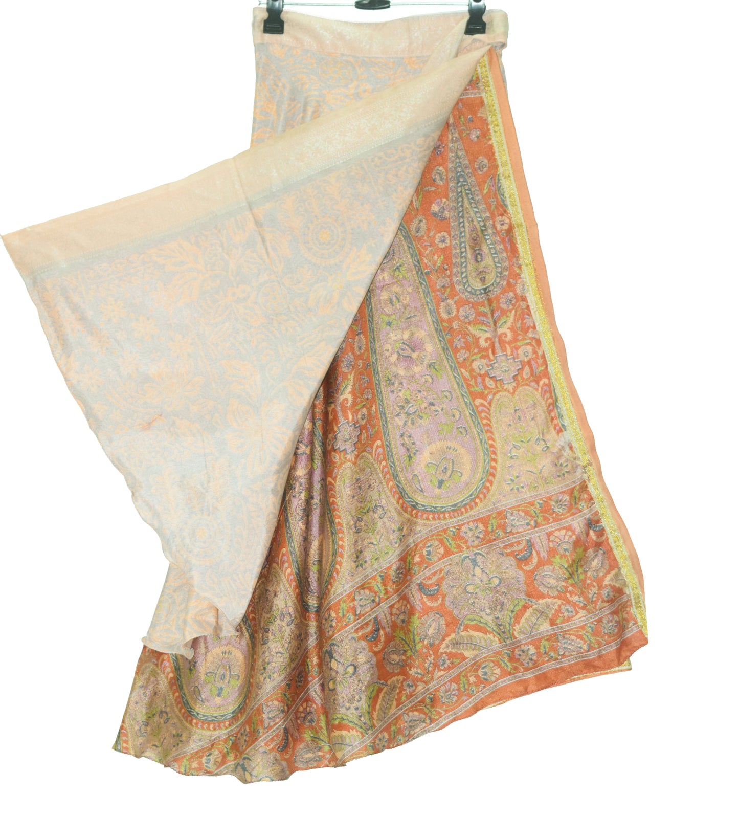 Sushila Vintage Silk Saree Magic Wrap Reversible Skirt  Gray Floral Beach Dress
