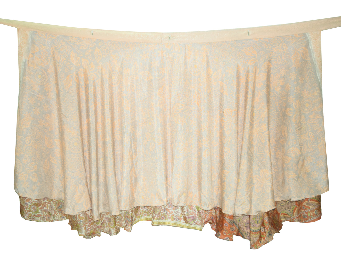 Sushila Vintage Silk Saree Magic Wrap Reversible Skirt  Gray Floral Beach Dress