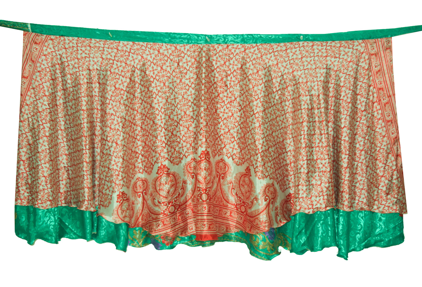 Sushila Vintage Silk Saree Magic Wrap Reversible Skirt Beach Dress Green Floral