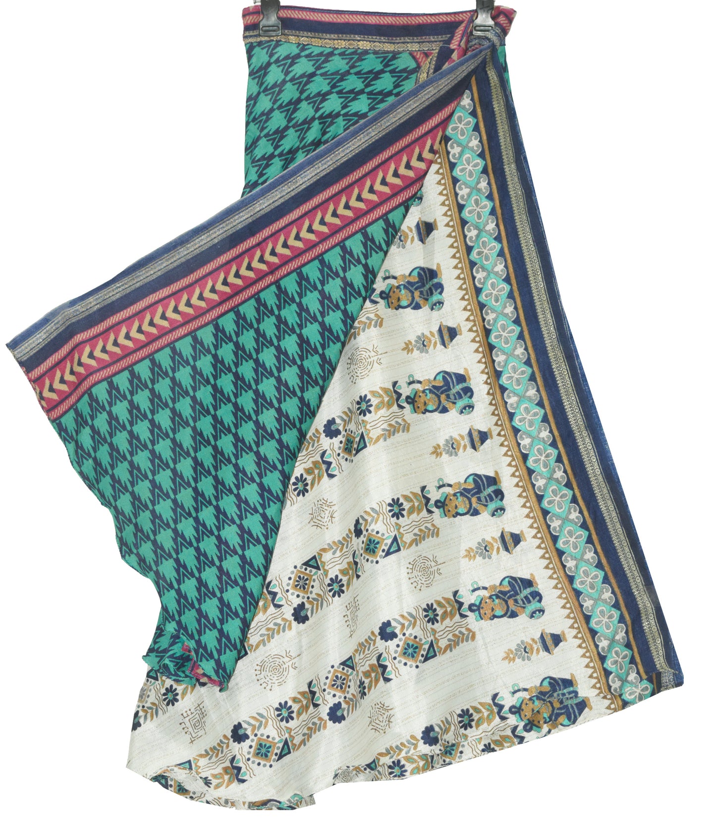 Sushila Vintage Double Layer Silk Saree Magic Wrap Reversible Skirt Beach Dress