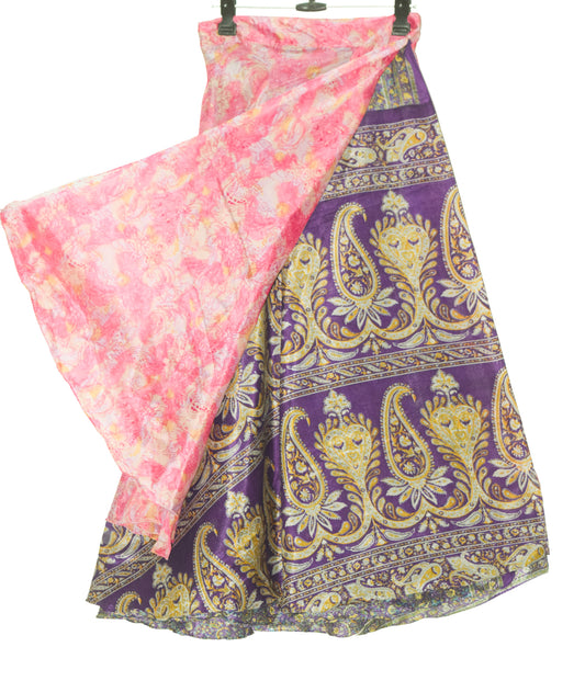 Sushila Vintage Pink Floral Silk Saree Magic Wrap Reversible Skirt Beach Dress