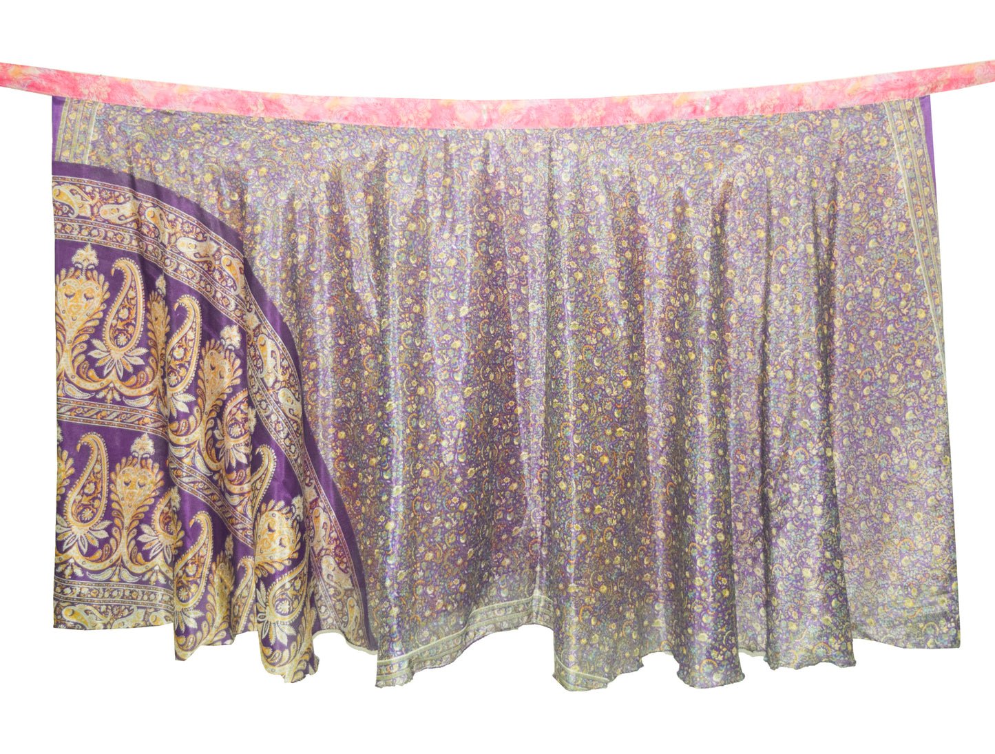 Sushila Vintage Pink Floral Silk Saree Magic Wrap Reversible Skirt Beach Dress