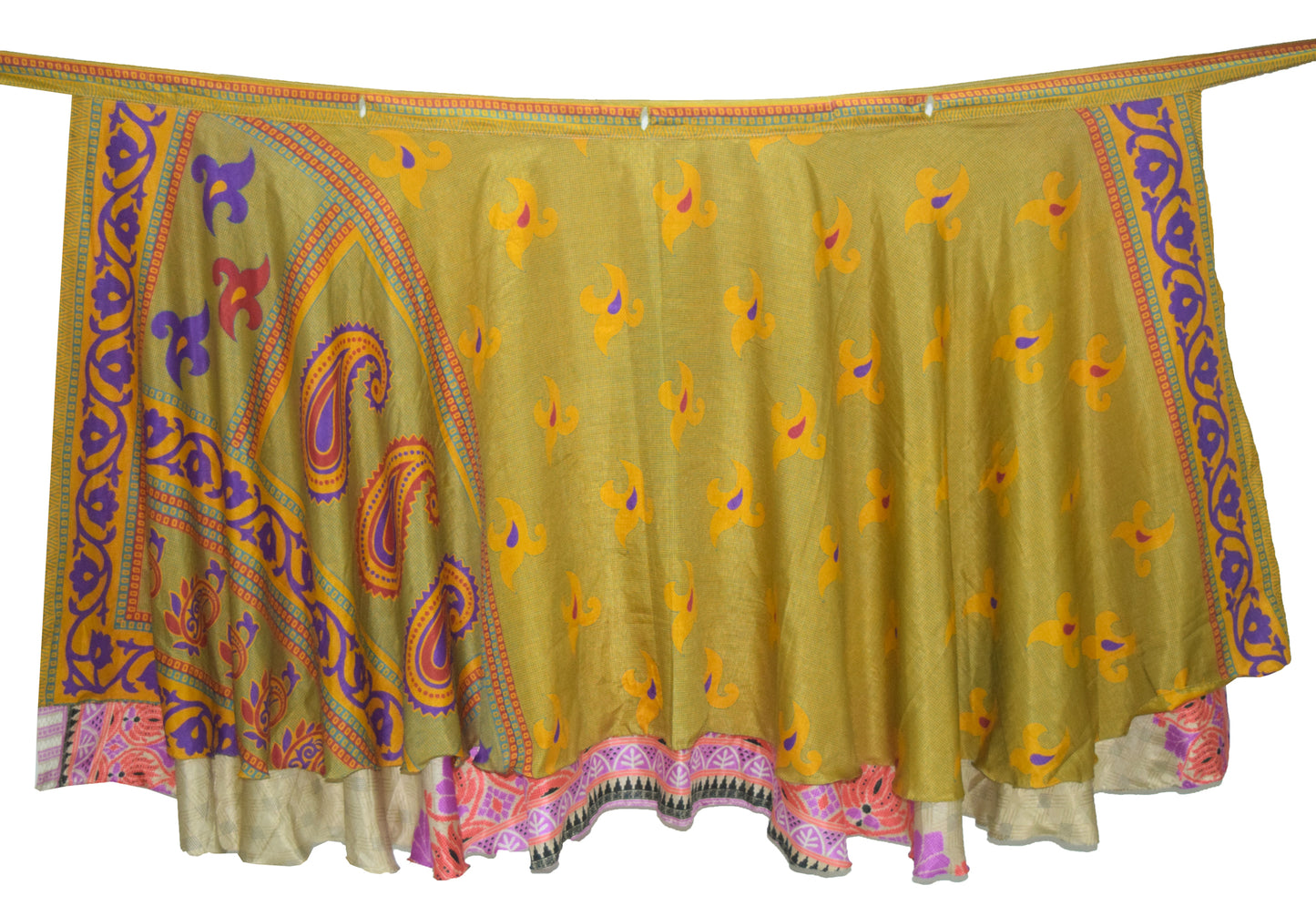 Sushila Vintage Silk Saree Magic Wrap Reversible Skirt Yellow Beach Dress Boho