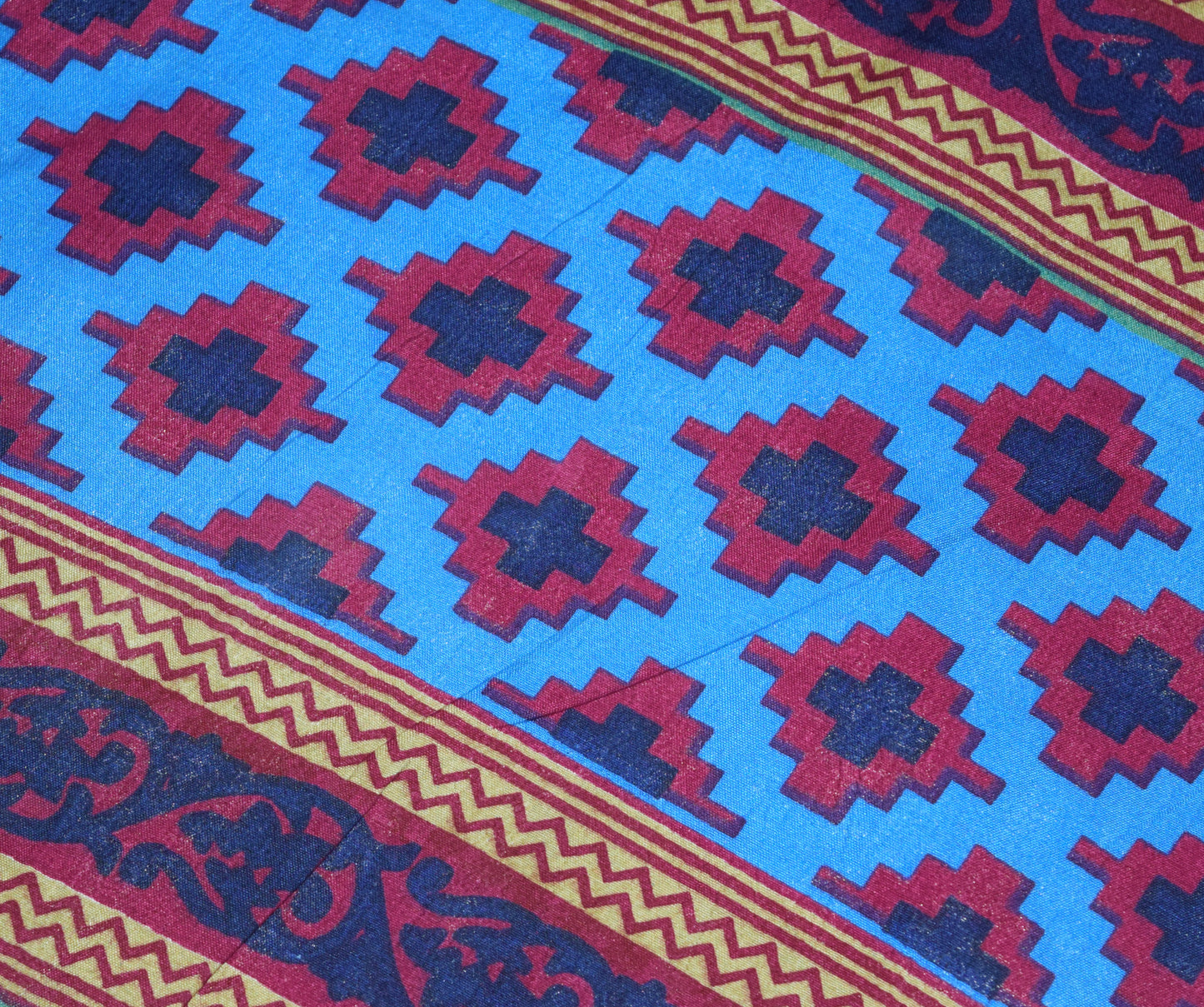 Sushila Vintage Blue Paisley Saree Magic Wrap Reversible Skirt Art Silk Beach Dress