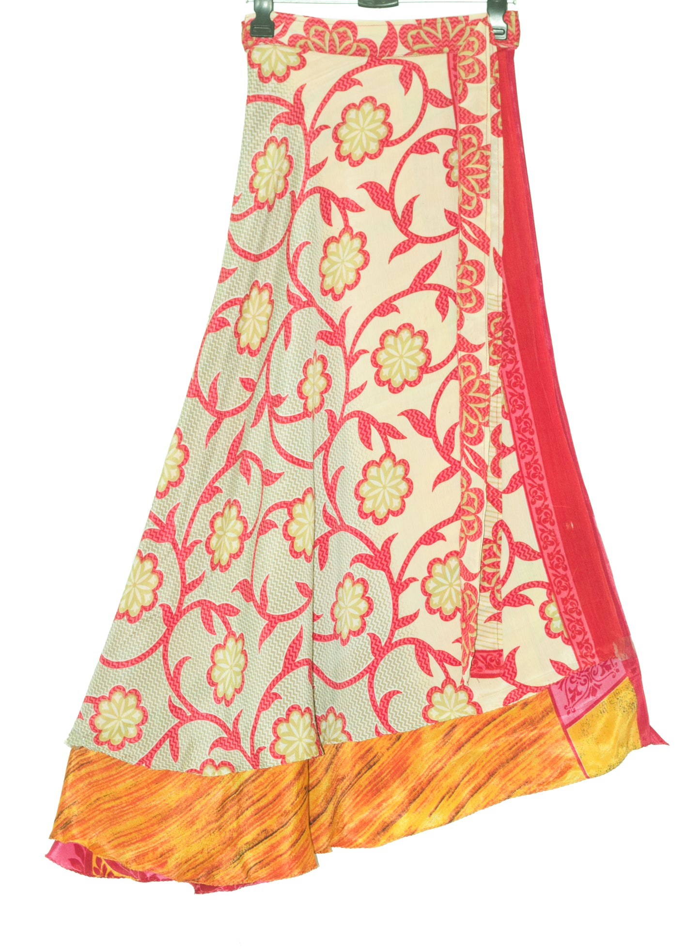 Sushila Vintage Dark Yellow Saree Magic Wrap Reversible Skirt Art Silk Beach Dress
