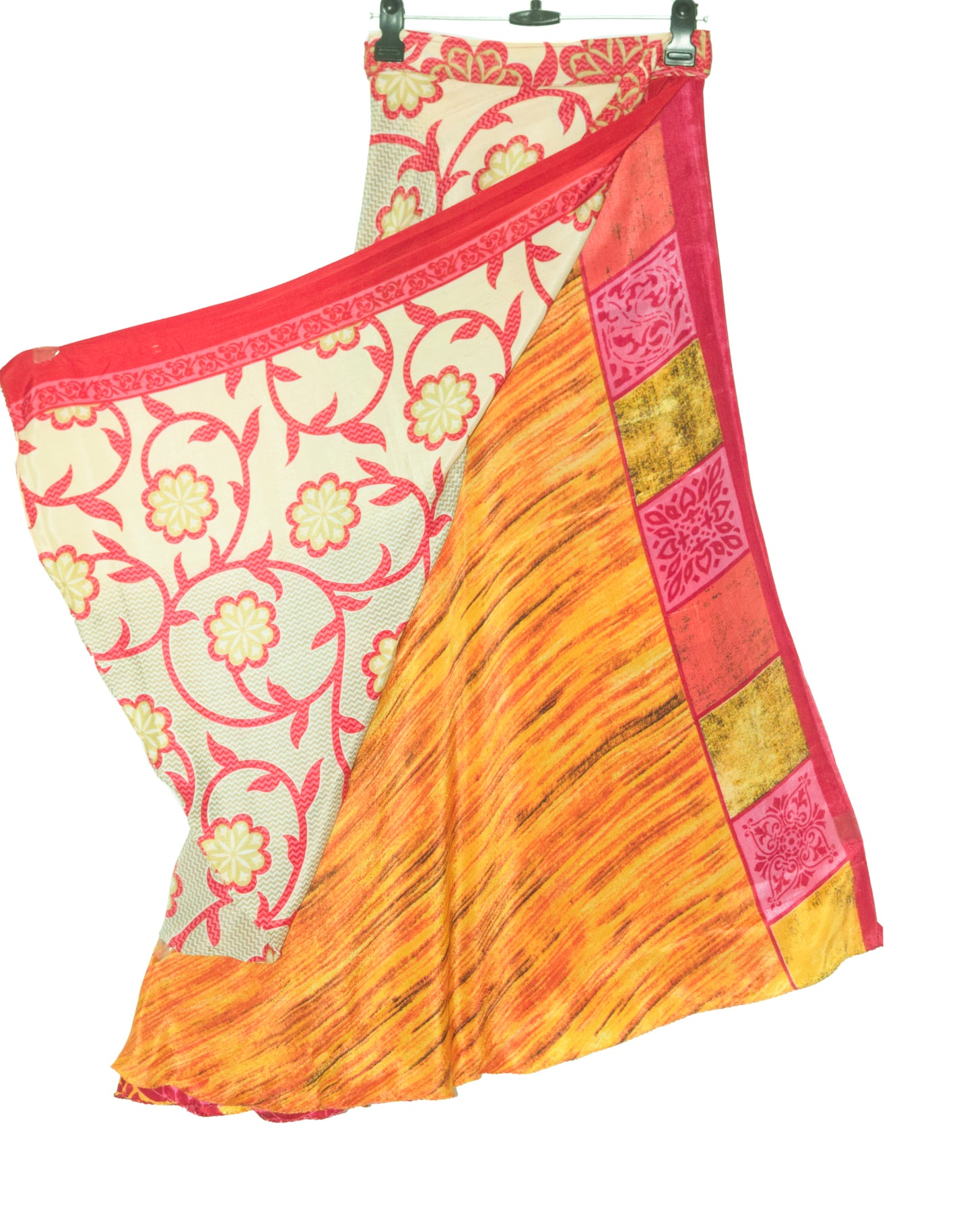 Sushila Vintage Dark Yellow Saree Magic Wrap Reversible Skirt Art Silk Beach Dress