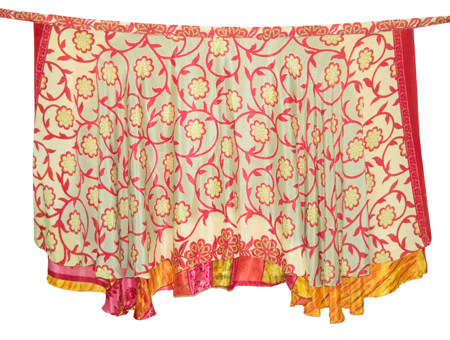 Sushila Vintage Dark Yellow Saree Magic Wrap Reversible Skirt Art Silk Beach Dress